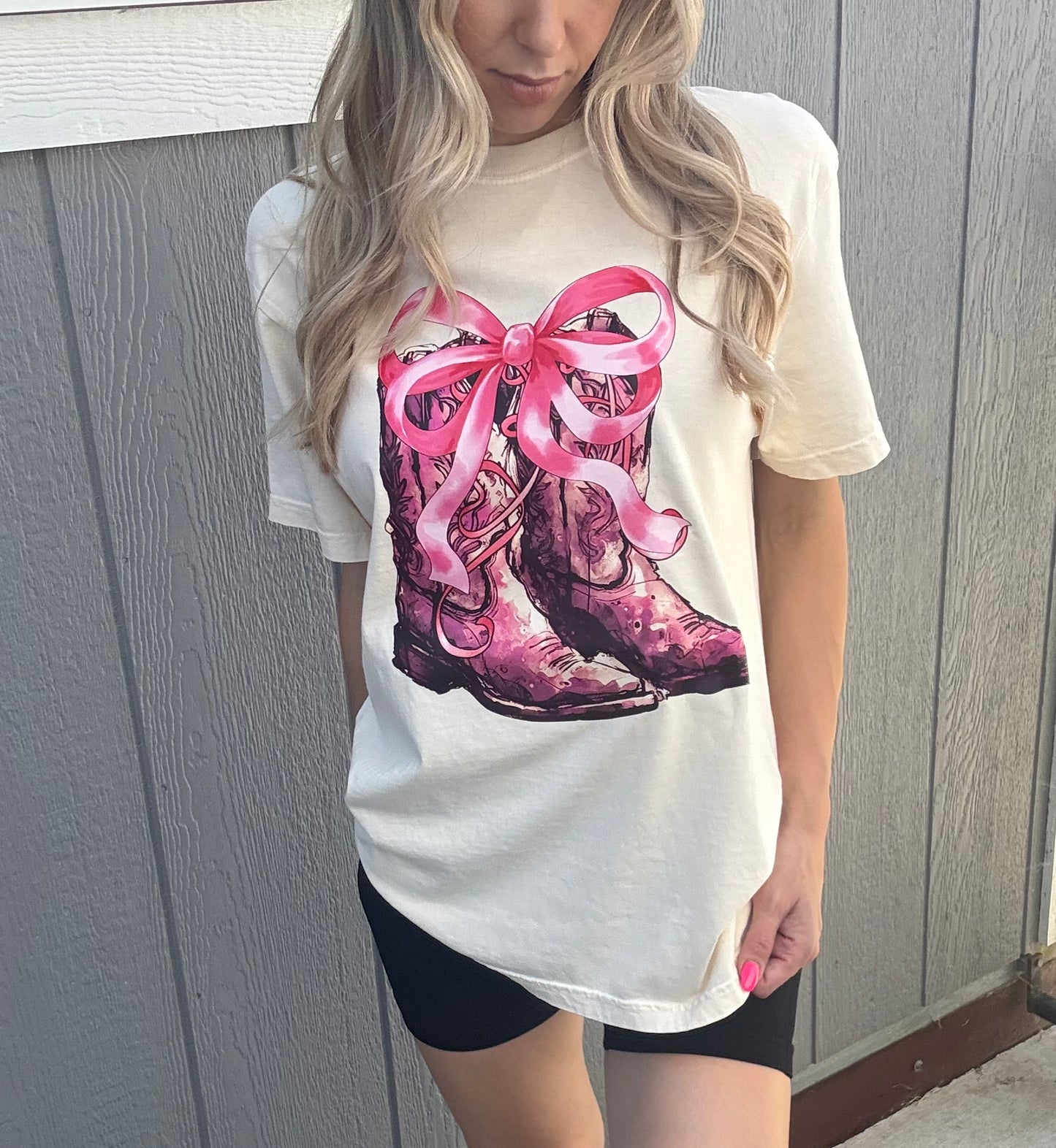 Pink Bow Boots Tee